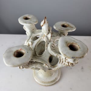 Handmade Potttery Candelabra 10" 