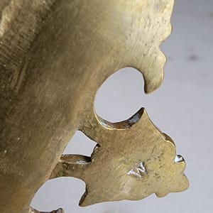 Pair of Brass and Porcelain Candlesticks  Image: Impression marking of letter 'W' on both candlesticks.