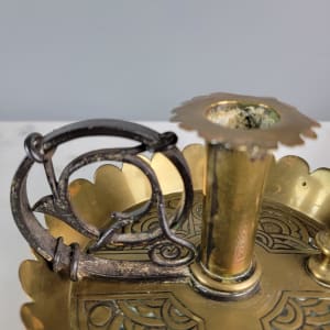 1880's Brass Chamberstick by Christopher Dresser Style  Image: Chamberstick handle does swivel. 