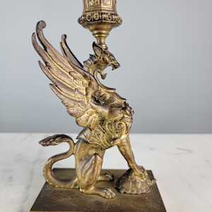 French Gilt Bronze Griffin Candlestick by French Gilt Bronze