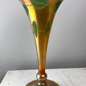 Tiffany Studios Gold Favrile Glass Trumpet Vase with leaf and vine decoration by Tiffany Studios, Louis Comfort Tiffany