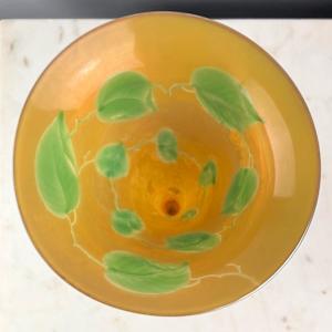 Tiffany Studios Gold Favrile Glass Trumpet Vase with leaf and vine decoration by Tiffany Studios, Louis Comfort Tiffany 