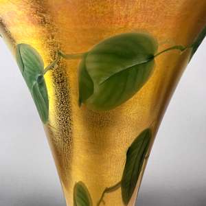 Tiffany Studios Gold Favrile Glass Trumpet Vase with leaf and vine decoration by Tiffany Studios, Louis Comfort Tiffany 