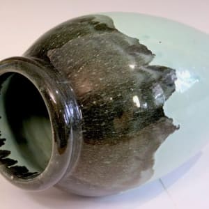 Zanesville Stoneware Black Drip Aqua Vase "J" by Zanesville Stoneware Company 