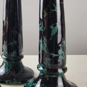 Bennington Black On Green Tall Candlesticks 6.5"/ Set of 3 by Bennington Potters 