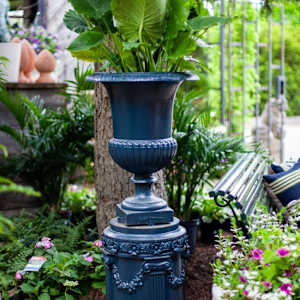 Neo-classical Egg and Dart Iron Urn on Plinth 