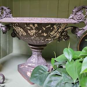 Iron Urns w/ Ornate Handles / Pair 