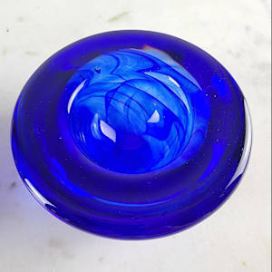 Kosta Boda Atoll Cobalt Blue Candleholders / Pair by Anna Ehrner, Kosta Boda 