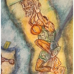 The Arena, mixed-media on canvas, $525 not including shipping by Stephen Mead  Image: The Arena detail