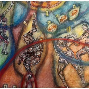 The Arena, mixed-media on canvas, $525 not including shipping by Stephen Mead  Image: The Arena detail