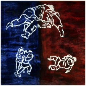 Struggle, mixed media on four canvas panels, $550 not including shipping by Stephen Mead  Image: Struggle detail