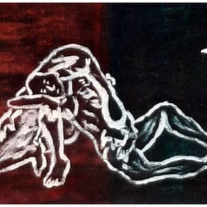 Struggle, mixed media on four canvas panels, $550 not including shipping by Stephen Mead  Image: Struggle detail