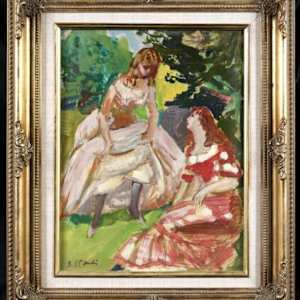 Two Young Girls sketch by Berthomme Saint Andre (1905-1977)