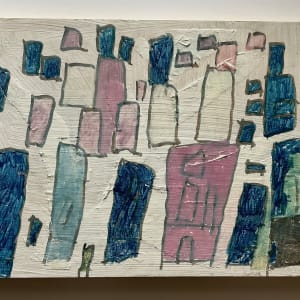 Painting on Wood Board "Houses" Outsider Art by Unknown