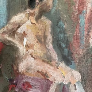 Mid Century Nude Painting "Female Nude Posing" by Unknown 