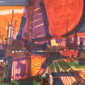 "Bay Area Sun" Abstract Landscape Drawing by Herbert Wasserman 