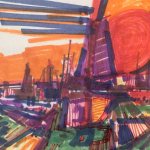 "Bay Area Sun" Abstract Landscape Drawing by Herbert Wasserman 