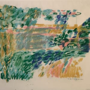 "Hay in Front" Mid Century Original Impressionist Drawing NYC Artist by Edith  Isaac-Rose 