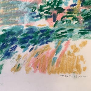 "Hay in Front" Mid Century Original Impressionist Drawing NYC Artist by Edith  Isaac-Rose 