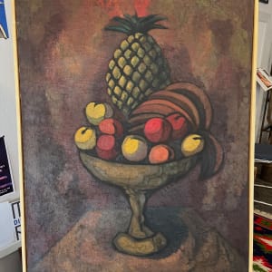 Mexican Modernist Still Life Oil Painting Mid 20th Century "Bodegon Fruitas" by Andres Molinares 