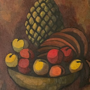 Mexican Modernist Still Life Oil Painting Mid 20th Century "Bodegon Fruitas" by Andres Molinares 