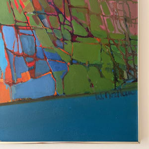 Blue Abstract Painting Mid 20th Century Oil on Board by Wanda Northen 