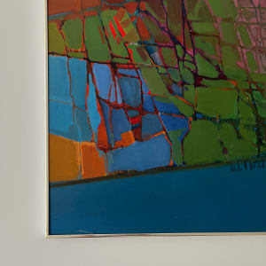 Blue Abstract Painting Mid 20th Century Oil on Board by Wanda Northen 