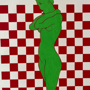 1970s Silkscreen Woman on Checkered Background Red & Green" by Unknown 