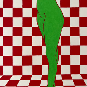 1970s Silkscreen Woman on Checkered Background Red & Green" by Unknown 