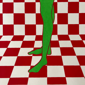 1970s Silkscreen Woman on Checkered Background Red & Green" by Unknown 