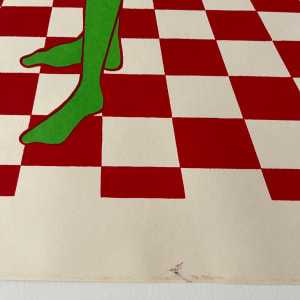 1970s Silkscreen Woman on Checkered Background Red & Green" by Unknown 