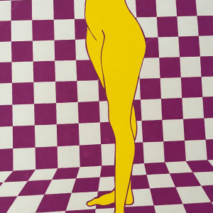 1970s Silkscreen Woman on Checkered Background Purple & Yellow" by Unknown 
