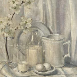 "Still Life in Whites" Mid Century Oil Painting by Marc Schoettle 