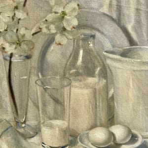 "Still Life in Whites" Mid Century Oil Painting by Marc Schoettle 