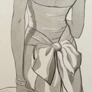 1950 Gouache Woman With Hat by Christina Rodina 