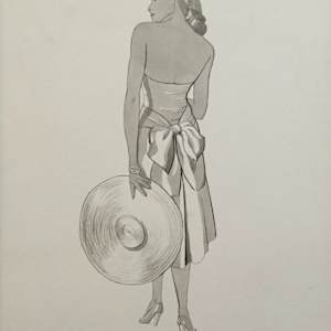 1950 Gouache Woman With Hat by Christina Rodina 