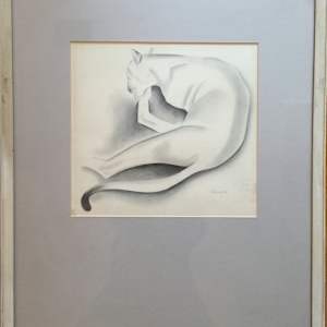 1934 Signed Cat Pencil Drawing 