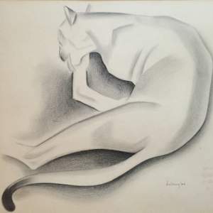 1934 Signed Cat Pencil Drawing 