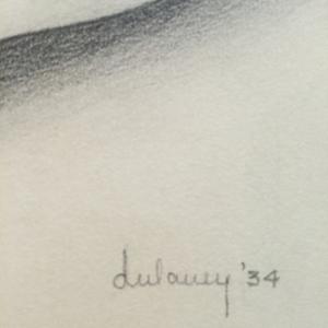 1934 Signed Cat Pencil Drawing 