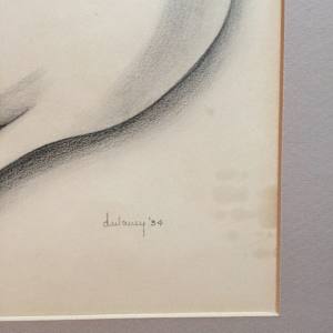 1934 Signed Cat Pencil Drawing 