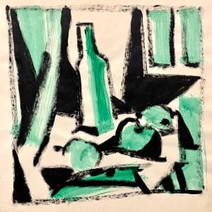 "Fruit Still Life in Green" by Donald  Stacy 