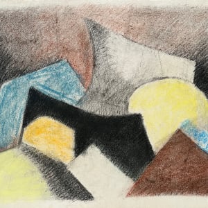 1980's Cubist Yellow, Blue, Black Soft Pastel Abstract Drawing by D Tongen