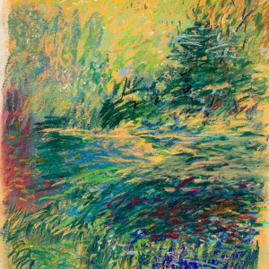 "Pastel Landscape with Red Bush" by Edith  Isaac-Rose 