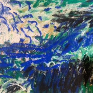 "Pastel Landscape in Blues 2" Original Impressionist Landscape Drawing by Edith  Isaac-Rose 