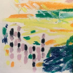 "Pink Clouds" Original Mid Century Impressionist Landscape Drawing by Edith  Isaac-Rose 