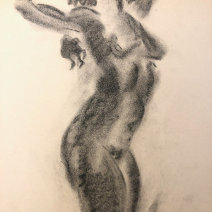 Charcoal Female Nude with Curls by Frank J Bette 