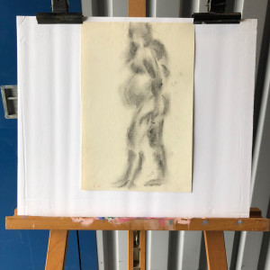 1970s Charcoal Female Nude with Child by Frank J Bette 