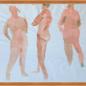 1970s 3 Female Nudes Watercolor "Arms Crossed" by Thelma Corbin Moody