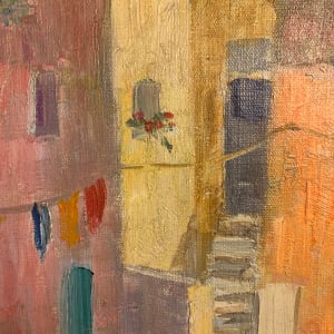 1920s "Sunlit Street" Oil Painting Hildegard Hamilton by Hildegard Hamilton 