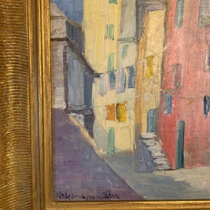 1920s "Sunlit Street" Oil Painting Hildegard Hamilton by Hildegard Hamilton 